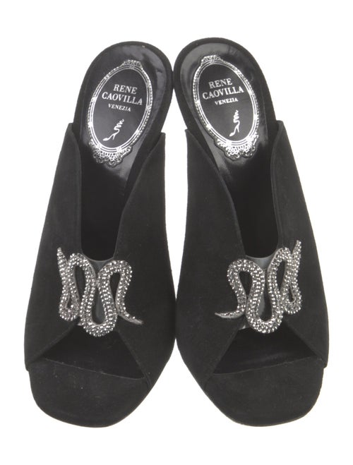 René Caovilla Suede Crystal Embellishments Slides