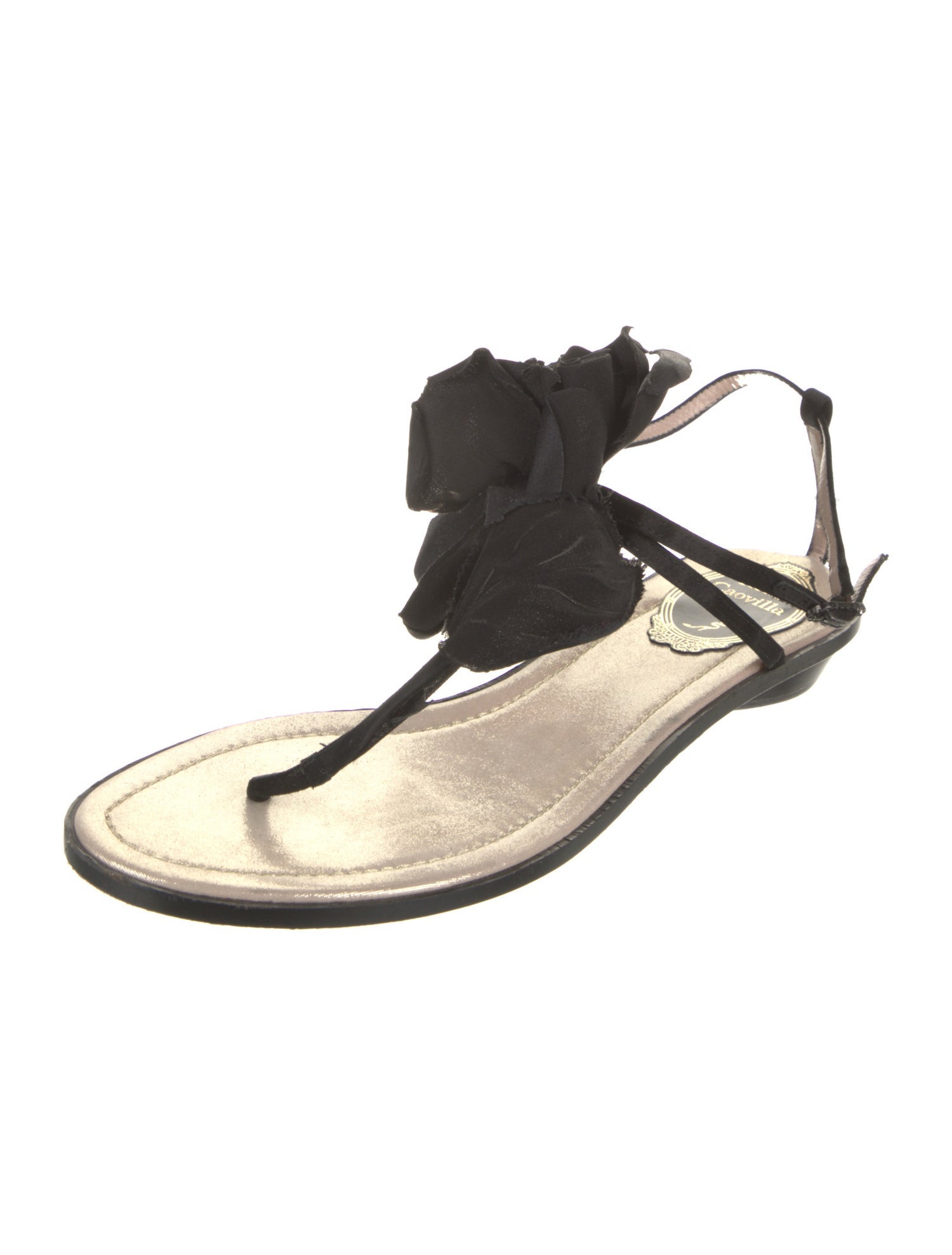 René Caovilla Ruffle Embellishment T-Strap Sandals