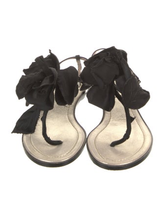 René Caovilla Ruffle Embellishment T-Strap Sandals