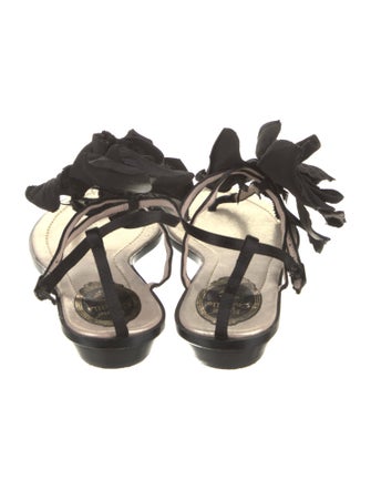 René Caovilla Ruffle Embellishment T-Strap Sandals