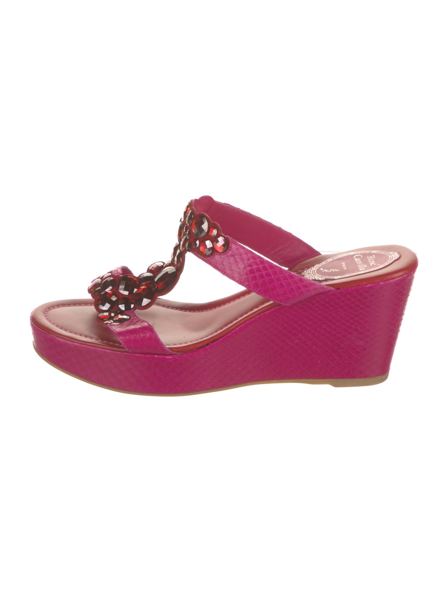 René Caovilla Leather Crystal Embellishments T-Strap Sandals