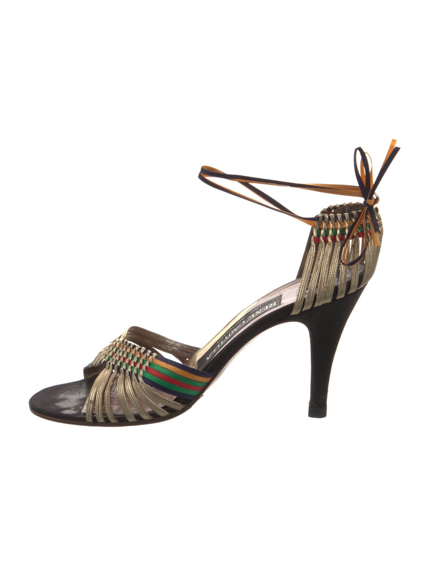 René Caovilla Leather Printed Sandals