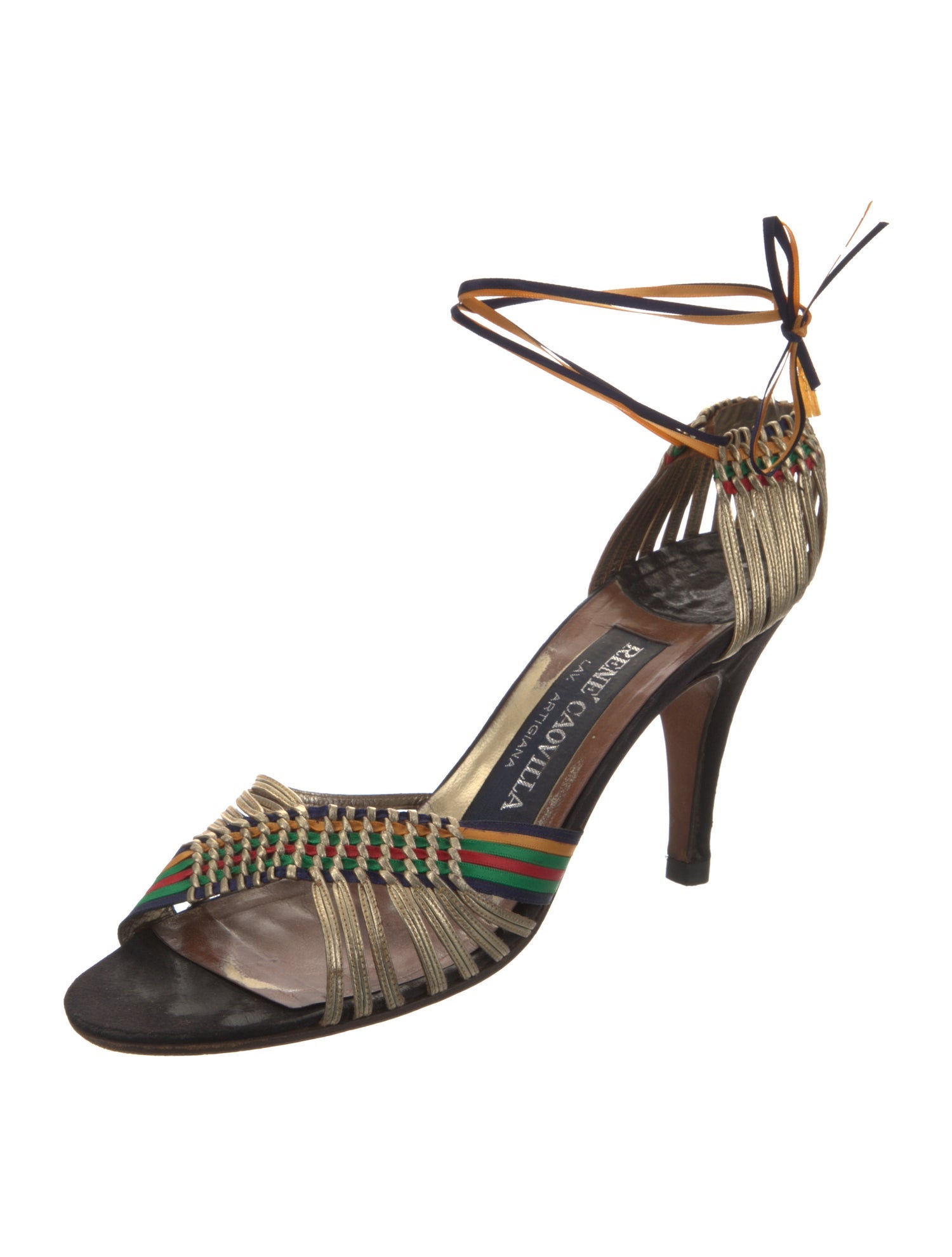 René Caovilla Leather Printed Sandals