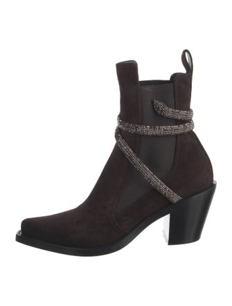 René Caovilla Suede Crystal Embellishments Sock Boots