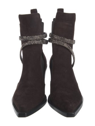 René Caovilla Suede Crystal Embellishments Sock Boots