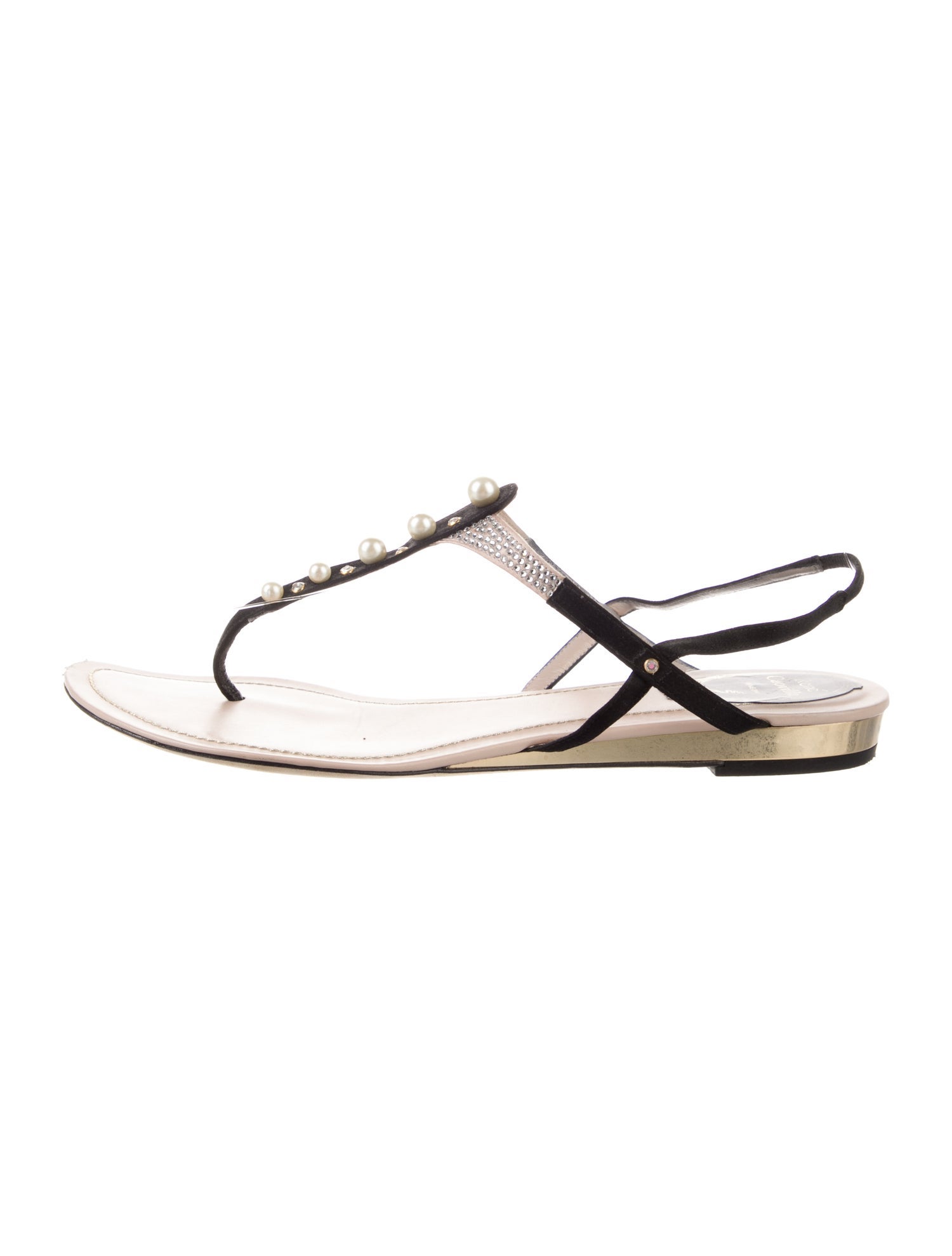 René Caovilla Suede Crystal Embellishments T-Strap Sandals