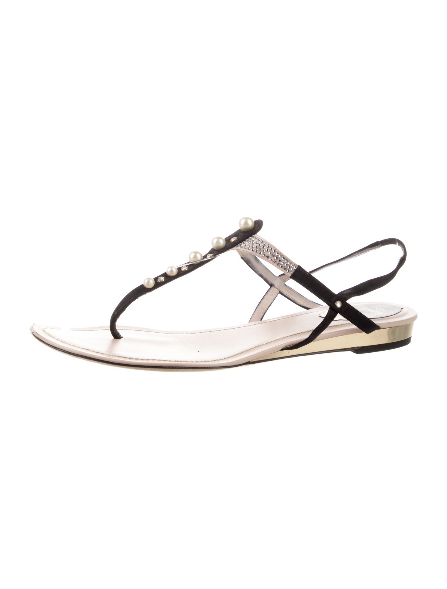 René Caovilla Suede Crystal Embellishments T-Strap Sandals