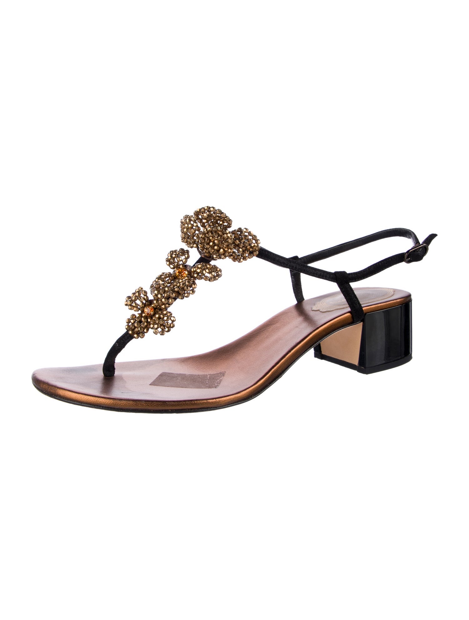 René Caovilla Patent Leather Studded Accents T-Strap Sandals