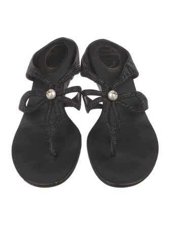 René Caovilla Faux Pearl Accents Crystal Slides