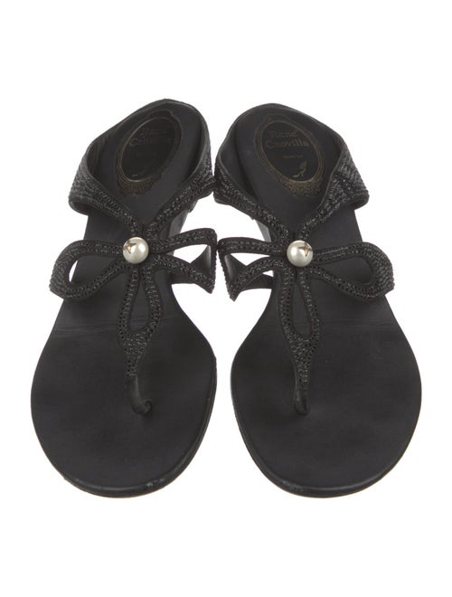 René Caovilla Faux Pearl Accents Crystal Slides