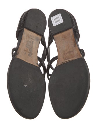 René Caovilla Faux Pearl Accents Crystal Slides