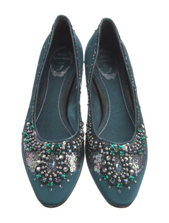 René Caovilla Satin Sequin Embellishments Flats