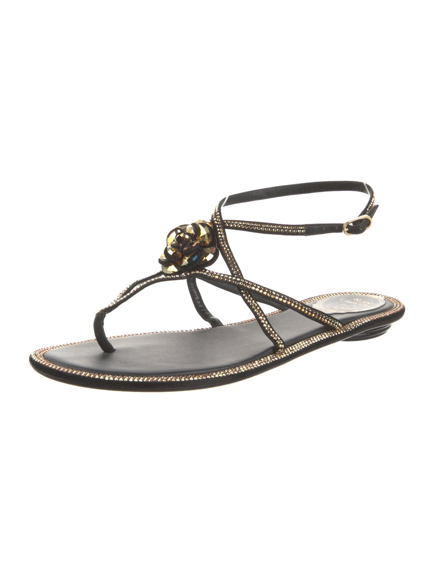 René Caovilla Leather Crystal Embellishments Sandals