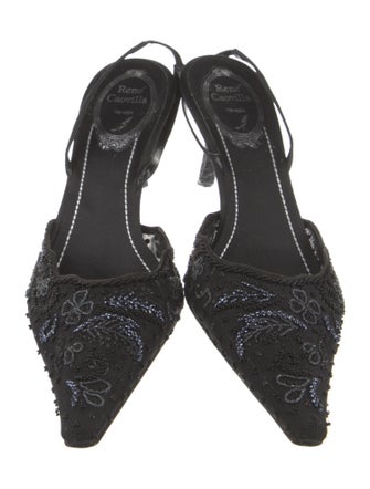 René Caovilla Mesh Beaded Accents Mules