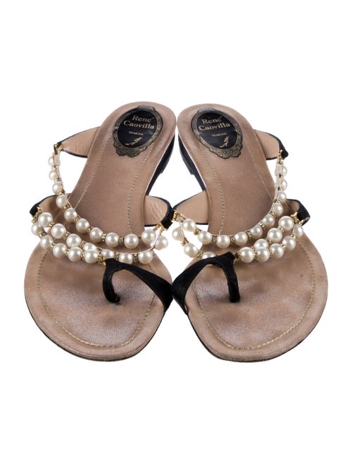 René Caovilla Suede Beaded Accents Slides