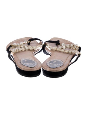 René Caovilla Suede Beaded Accents Slides