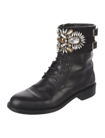 René Caovilla Leather Crystal Embellishments Combat Boots