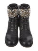 René Caovilla Leather Crystal Embellishments Combat Boots