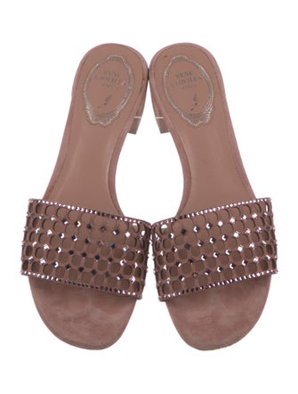 René Caovilla Suede Glitter Accents Slides