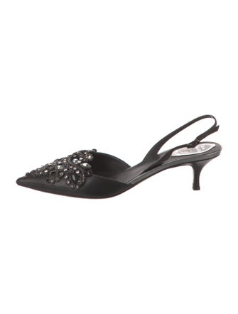 René Caovilla Mesh Crystal Embellishments Slingback Pumps