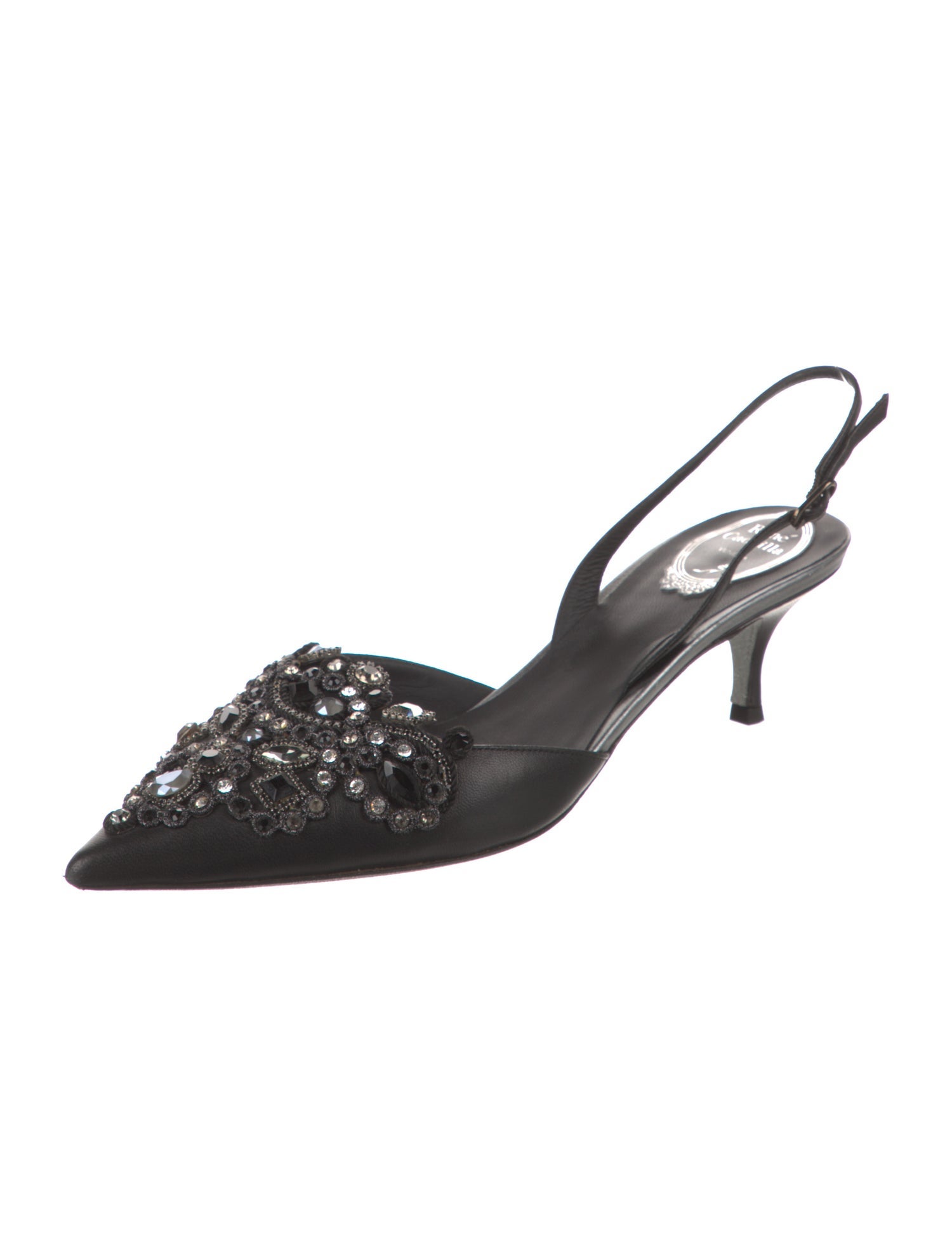 René Caovilla Mesh Crystal Embellishments Slingback Pumps
