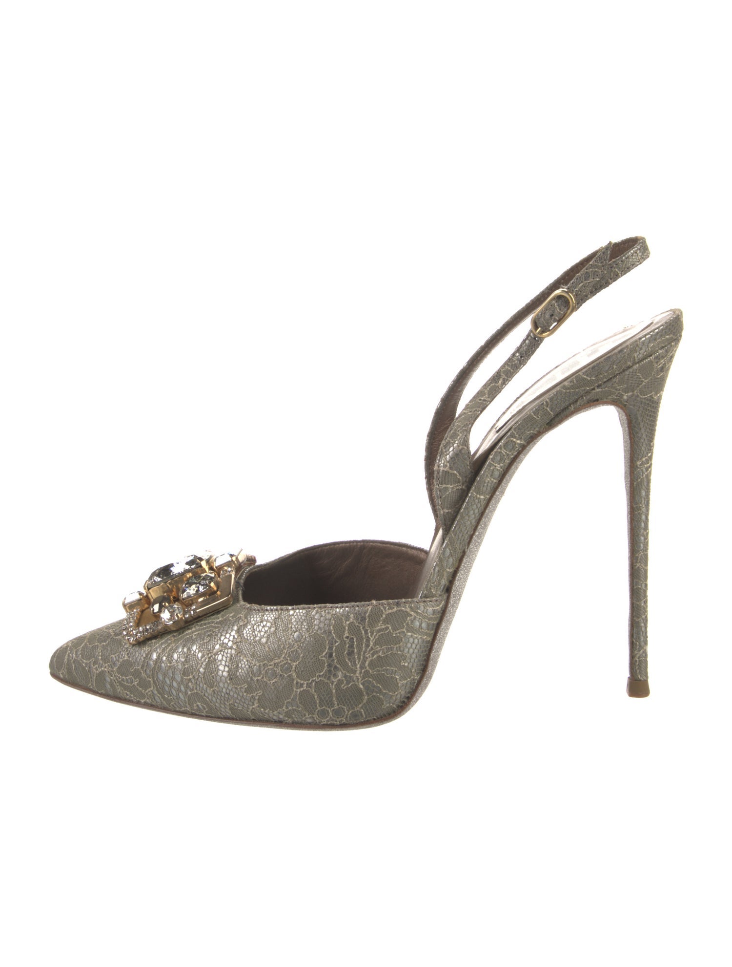 René Caovilla Lace Crystal Embellishments Slingback Pumps