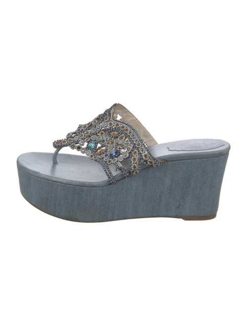 René Caovilla Denim Crystal Embellishments Slides