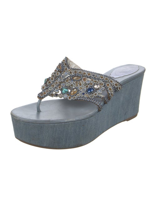 René Caovilla Denim Crystal Embellishments Slides
