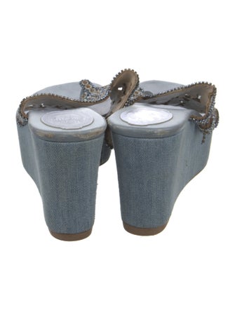 René Caovilla Denim Crystal Embellishments Slides