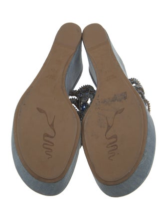 René Caovilla Denim Crystal Embellishments Slides