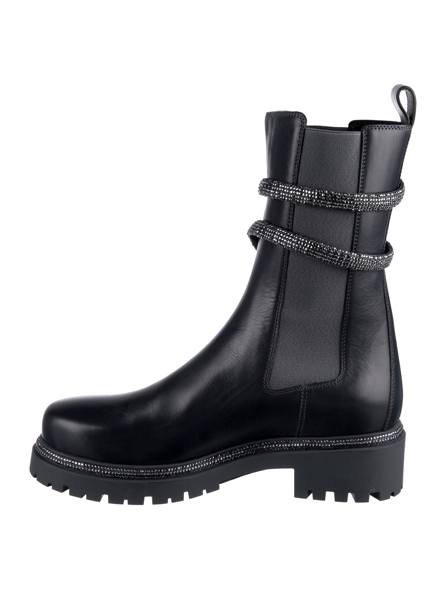 René Caovilla Leather Crystal Embellishments Combat Boots