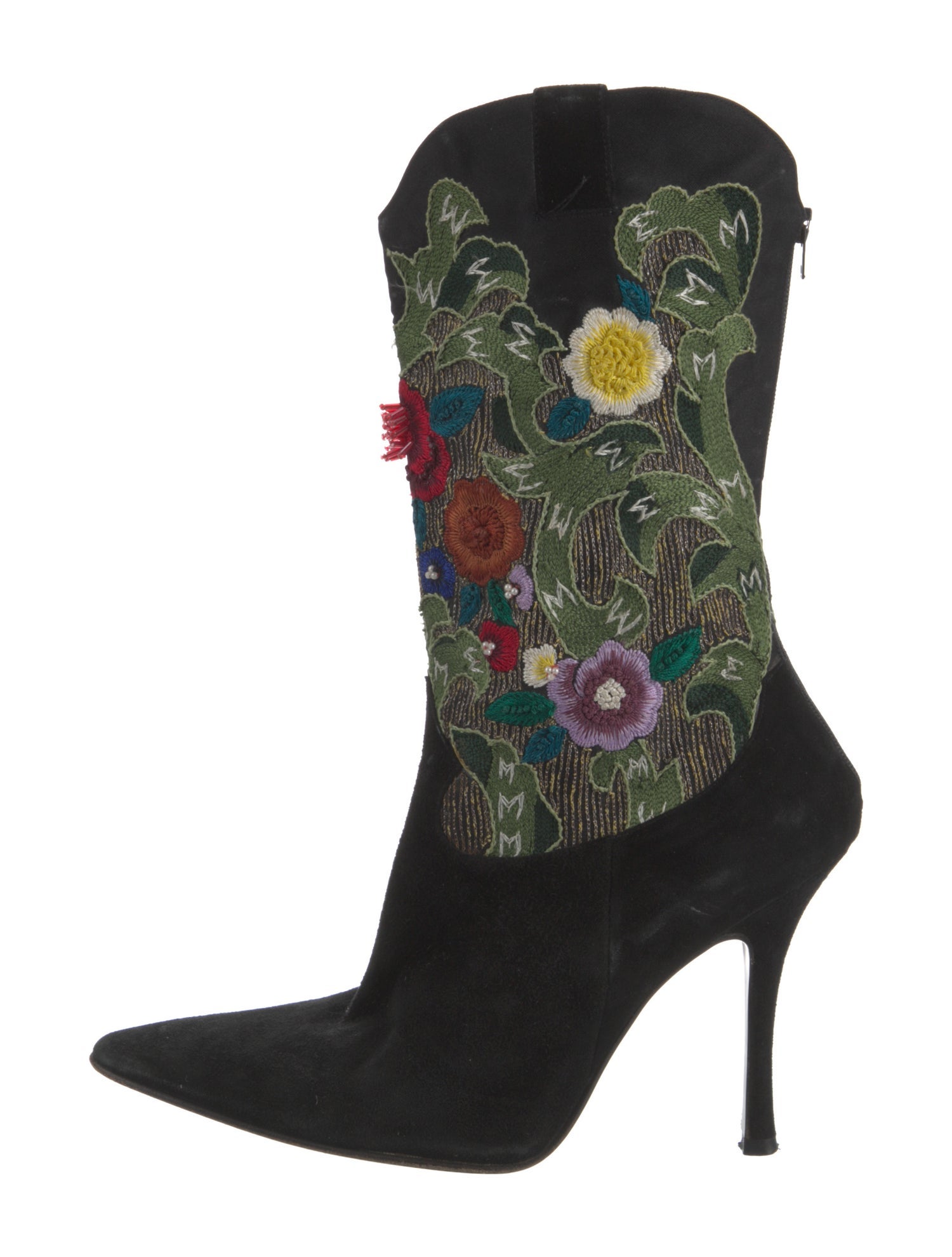 René Caovilla Suede Floral Print Boots