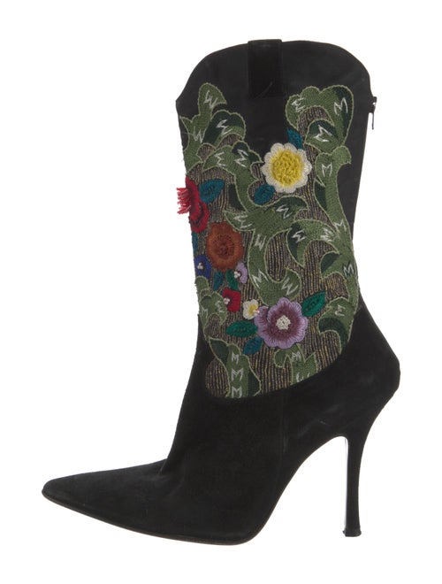 René Caovilla Suede Floral Print Boots