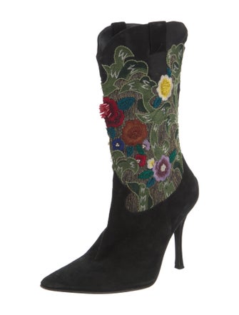 René Caovilla Suede Floral Print Boots