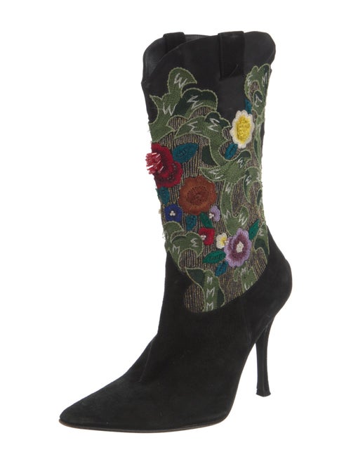 René Caovilla Suede Floral Print Boots