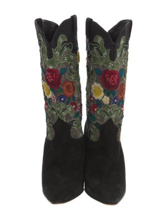 René Caovilla Suede Floral Print Boots