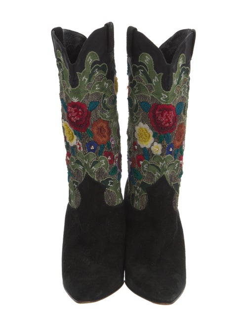 René Caovilla Suede Floral Print Boots