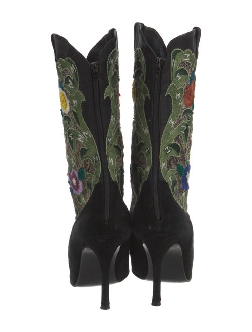 René Caovilla Suede Floral Print Boots