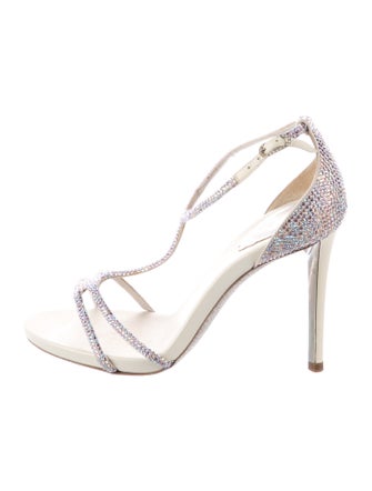 René Caovilla Leather Crystal Embellishments T-Strap Sandals