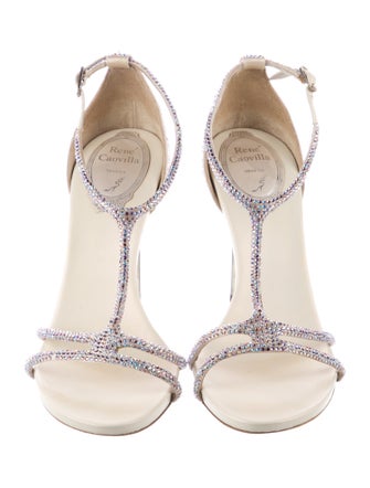 René Caovilla Leather Crystal Embellishments T-Strap Sandals
