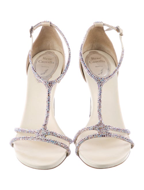 René Caovilla Leather Crystal Embellishments T-Strap Sandals