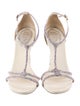 René Caovilla Leather Crystal Embellishments T-Strap Sandals