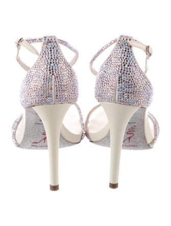 René Caovilla Leather Crystal Embellishments T-Strap Sandals