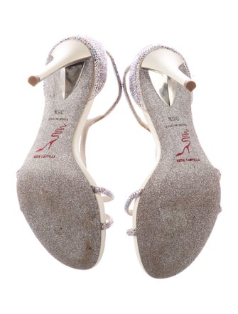 René Caovilla Leather Crystal Embellishments T-Strap Sandals