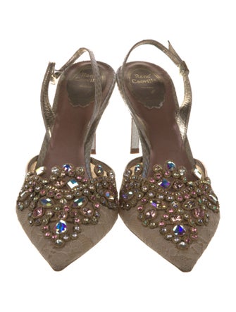 René Caovilla Lace Lace Pattern Slingback Pumps