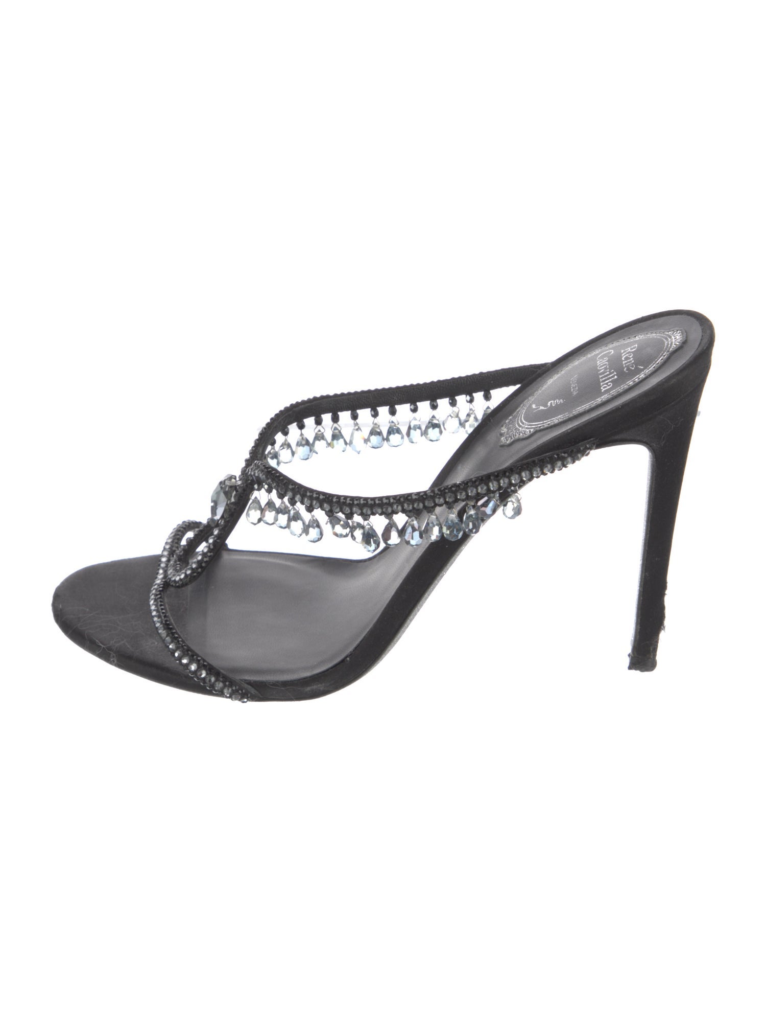 René Caovilla Satin Crystal Embellishments Slides