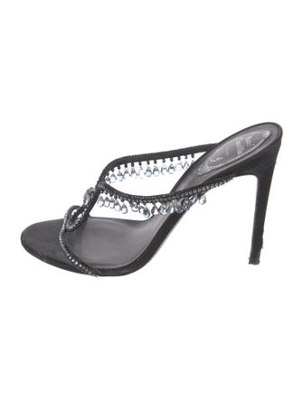 René Caovilla Satin Crystal Embellishments Slides