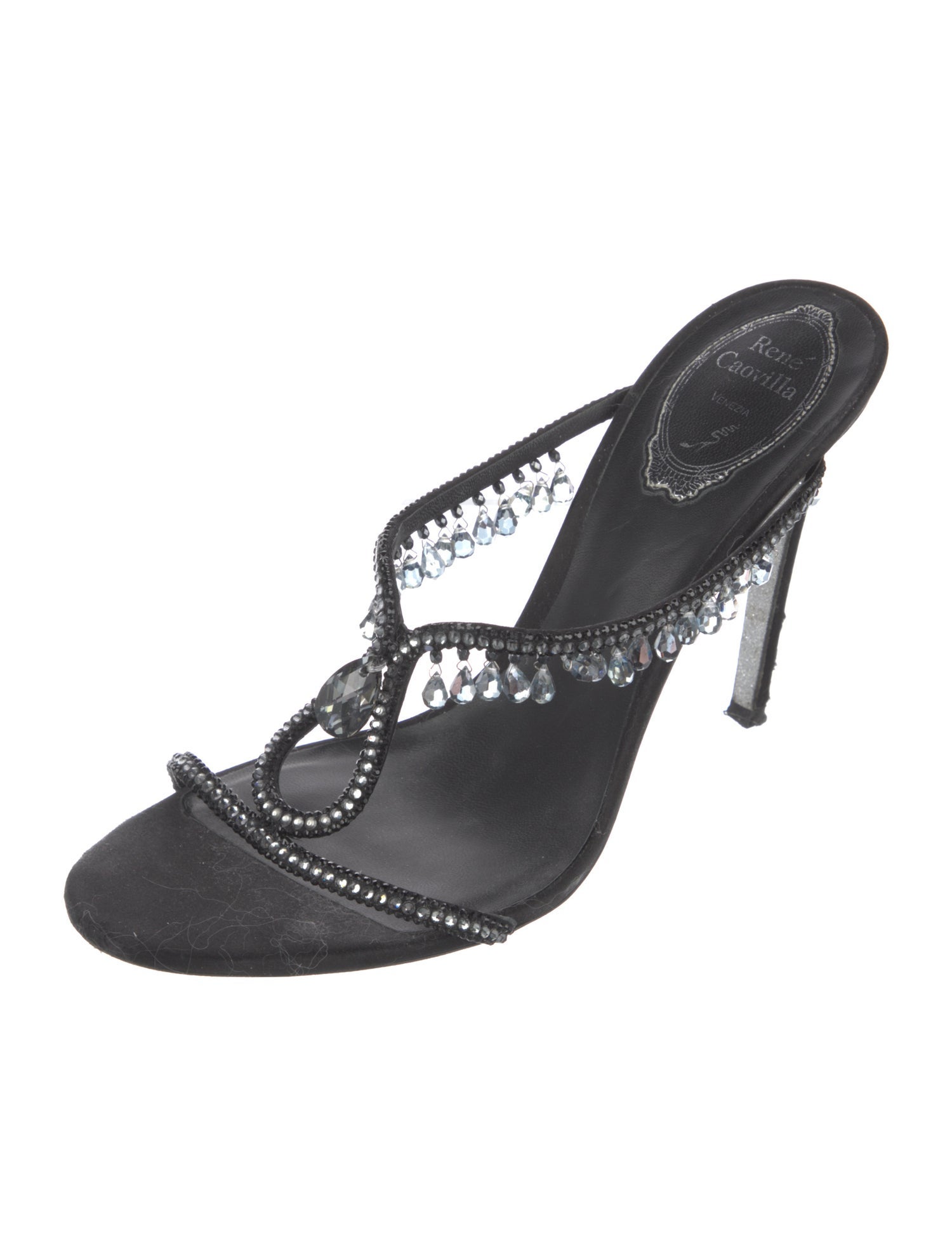 René Caovilla Satin Crystal Embellishments Slides