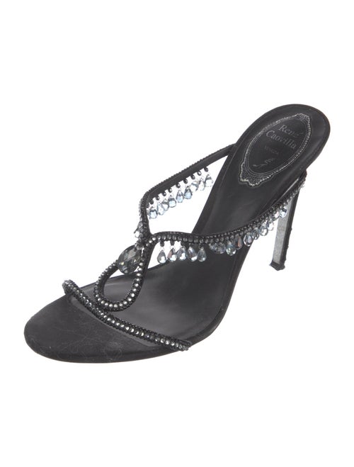 René Caovilla Satin Crystal Embellishments Slides