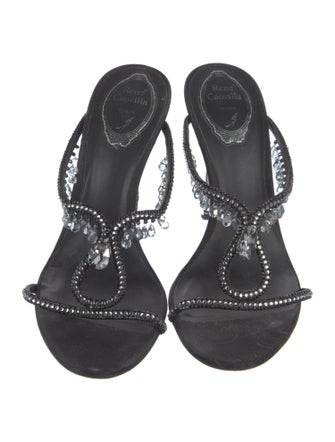 René Caovilla Satin Crystal Embellishments Slides